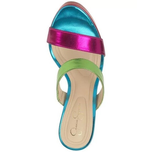 Jessica Simpson Sempira Metallic Rainbow Slip On Platform Block Heel Sandals 10 - Picture 2 of 16
